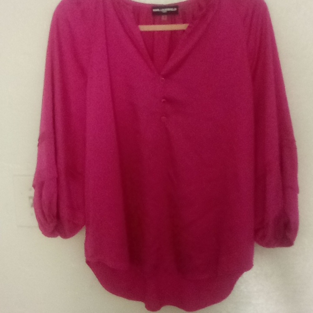 Hot pink Karl Langerfield women's half button top size small fun colorful top
